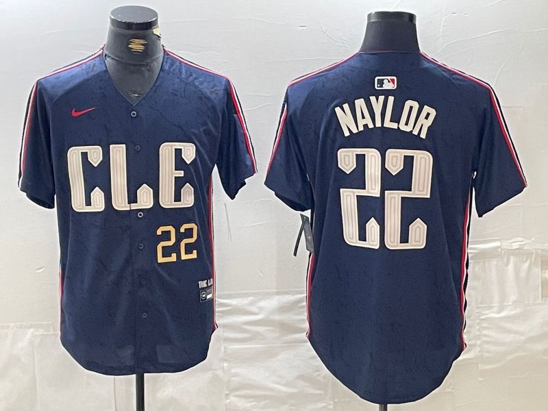 Men Cleveland Indians #22 Naylor Blue City Edition Nike 2024 MLB Jersey style 8